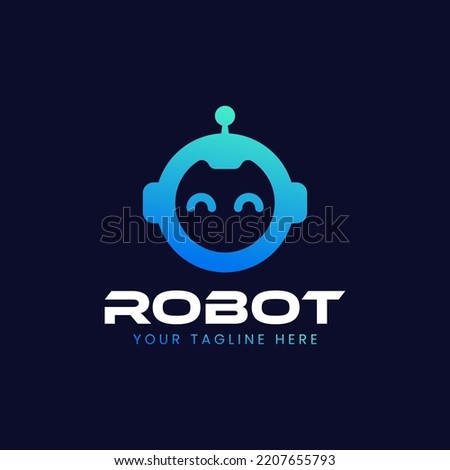 Cute Robot icon. Bot symbol design. Chatbot icon concept. Voice support service bot. Online support technology. Modern Gradient style character illustration