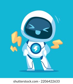 Cute Robot Icon. Character Requires Charging, Low Battery, Energy. Artificial Intelligence, Assistant And Helper. Chatbot To Answer Frequently Asked Questions. Cartoon Flat Vector Illustration