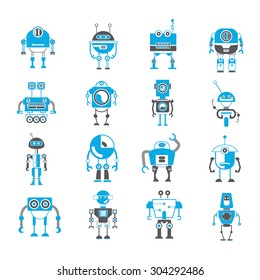 cute robot icon set, artificial intelligence concept