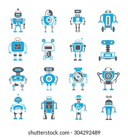 cute robot icon set, artificial intelligence concept