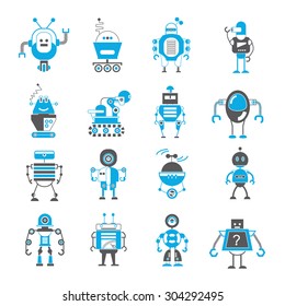 cute robot icon set, artificial intelligence concept