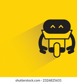 cute robot icon with shadow on yellow background