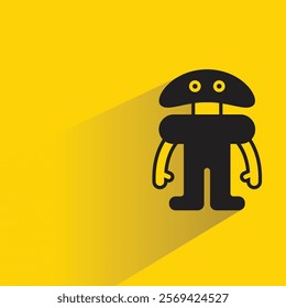 cute robot icon with shadow on yellow background