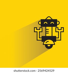 cute robot icon with shadow on yellow background