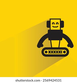 cute robot icon with shadow on yellow background