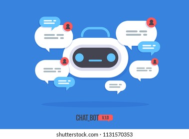 Cute Robot Icon With Speech Bubble Support Service Chat Bot Vector Modern Flat Cartoon Character Smart Chat Helper.