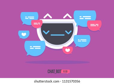 Cute robot icon with speech bubble Support service chat bot Vector modern flat cartoon character Smart Chat helper.
