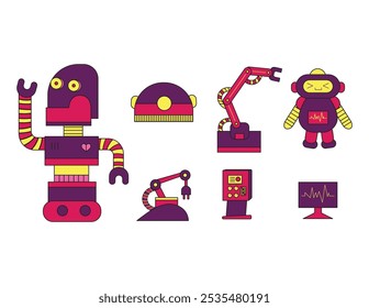 Cute Robot Illustration Set for Design Element