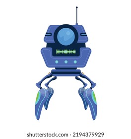 Cute robot isolated. Assistant android. Futuristic, fictional cyborg, artificial intelligence. Alien, fantastic machine. Funny picture for kids. Flat vector illustration.