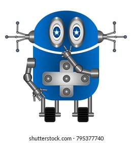 Cute robot isolated with fingers on lips, Vector illustration