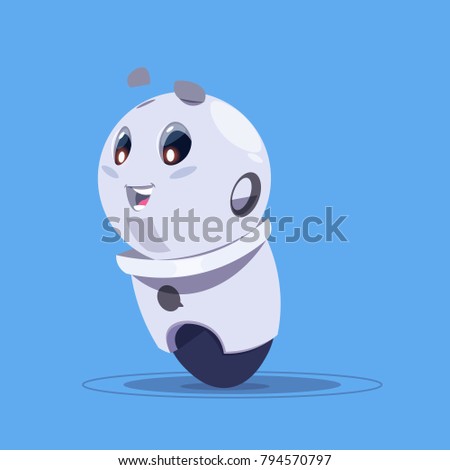 Cute Robot Isolated On Blue Background Modern Robotic Technology Artificial Intelligence Concept Flat Vector Illustration