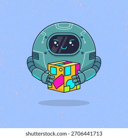 Cute Robot Learning with Geometric Blocks – Fun Flat Vector Artwork Perfect for Educational Media and Kids Illustrations