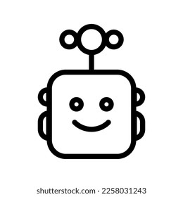 Cute robot line icon. Chatbot face robot. Modern vector icon isolated on white background.
