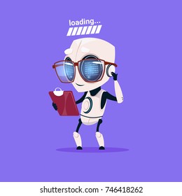 Cute Robot Loading Wear Glasses Isolated Icon On Blue Background Modern Technology Artificial Intelligence Concept Flat Vector Illustration