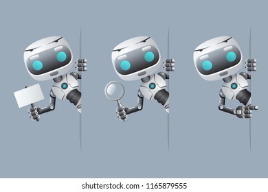 Cute robot look out corner technology science fiction 3d design vector illustration