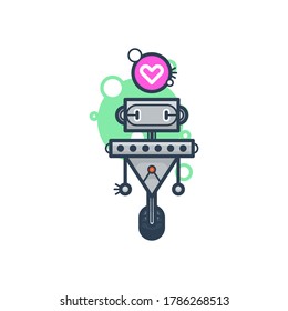 Cute Robot In Love. Vector Flat Modern Cartoon Character. Isolated Illustration Virtual Online Help Customer Support On White Background. Voice Support Service Chat Bot With Speak Bubble