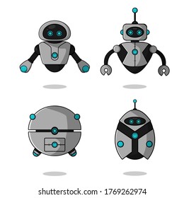 Cute robot mascot character collection. vector cartoon illustration design. Isolated on white background. Robot character set concept.