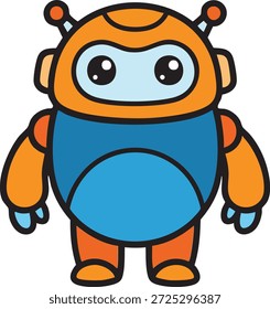 Cute robot mascot character. Friendly android bot vector illustration in flat cartoon style.