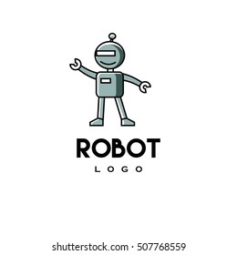 Cute robot mascot logo design template
