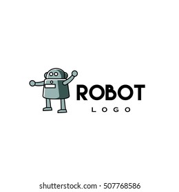 Cute robot mascot logo design template