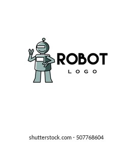 Cute robot mascot logo design template