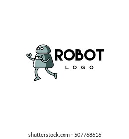 Cute robot mascot logo design template