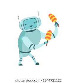 Cute Robot Musician Playing Maracas Musical Instruments Vector Illustration