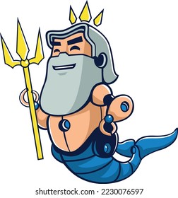 El robot lindo Neptuno sostiene el tridente