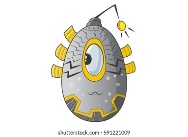 Cute Robot Nervous. Vector Illustration. Isolated on white background.