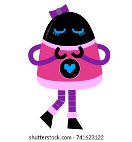 A cute robot, on wheels, with claws, big beautiful eyes. On the robot body there are buttons, wires, antennas. Creative vector robot background. Funny wallpaper for textile and fabric.