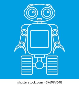 Cute robot on wheels icon blue outline style isolated vector illustration. Thin line sign
