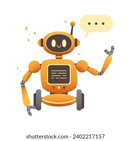 Cute robot on wheels. Smart assistant with artificial intelligence. Science Technology Concept. Cartoon vector illustration