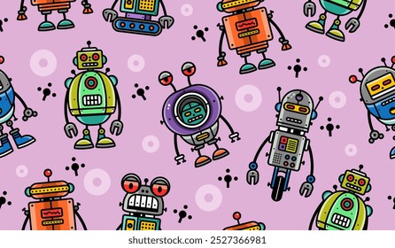 Cute robot pattern background vector design