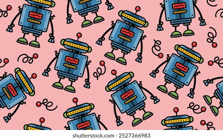 Cute robot pattern background vector design