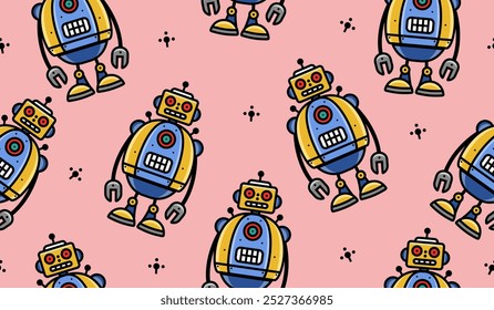 Cute robot pattern background vector design