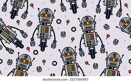 Cute robot pattern background vector design