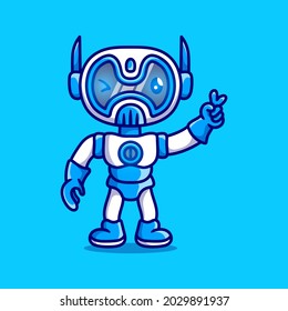 Robot curado con la mano del signo de la paz