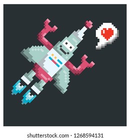 cute robot in pixel art