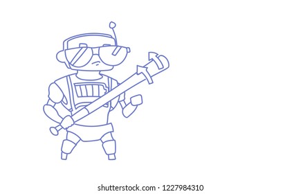 cute robot playing baseball modern artificial intelligence technology concept sketch doodle horizontal vector illustration