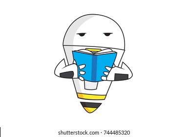 Cute Robot reading. vector Illustration. Isolated on white background.