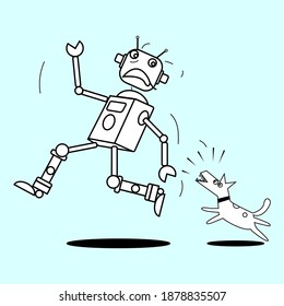 Robot lindo huye de la ilustración del vector del perro. Negro y blanco, contorno, cuadrado, círculo divertido y feliz.
