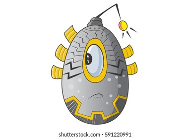 Cute Robot Sad. Vector Illustration. Isolated on white background.
