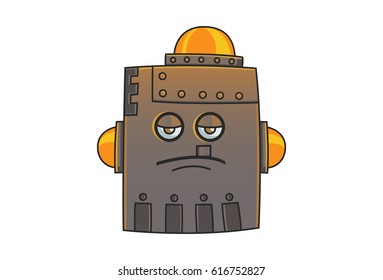 Cute Robot Sad. Vector Illustration. Isolated on white background.