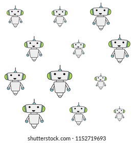 Cute robot sameless pattern for kids project. Chart bot vector pattern. Vector modern flat cartoon character illustration. Support service chat bot, virtual online help customer support.