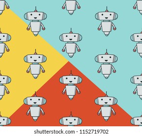 Cute robot sameless pattern for kids project. Chart bot vector pattern. Vector modern flat cartoon character illustration. Support service chat bot, virtual online help customer support.