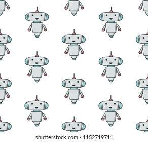Cute robot sameless pattern for kids project. Chart bot vector pattern. Vector modern flat cartoon character illustration. Support service chat bot, virtual online help customer support.