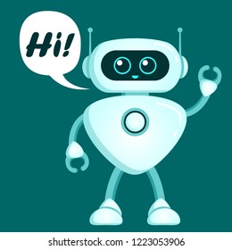 Un robot amable dice hola. Icono del bot de charla
