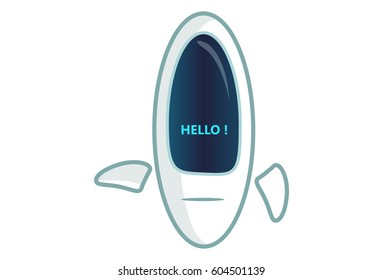 Cute Robot saying HELLO. Vector Illustration. Isolated on white background.