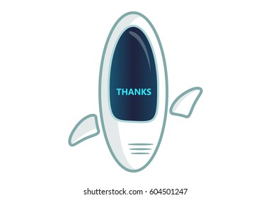Cute Robot saying THANKS. Vector Illustration. Isolated on white background.