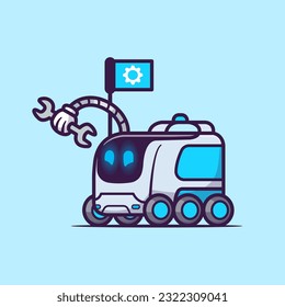 Cute Robot Service Holding Wrench Cartoon Vector Icon Illustration. Science Technology Icon Concept Isolated  Premium Vector. Flat Cartoon Style